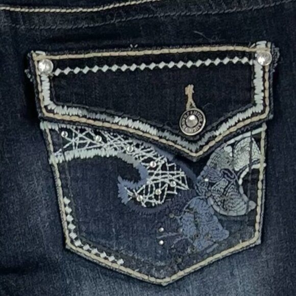 Hydraulic Women's Lola Distressed Micro Boot Stretch Navy Denim Jeans 11/12 NWT - Picture 8 of 16